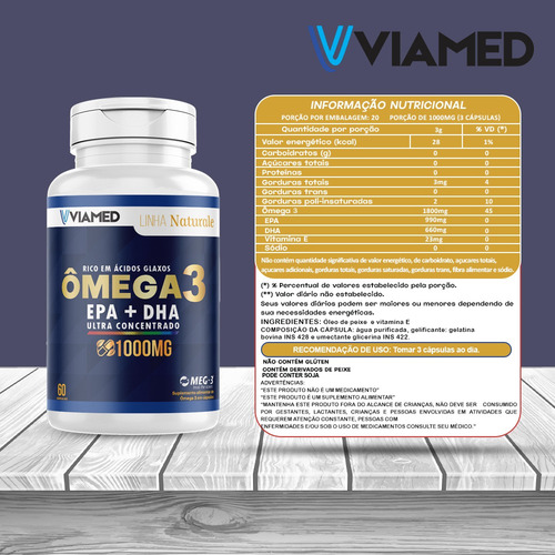 Ômega 3 Epa + Dha Ultra Concentrado | 1 Potes 60caps Viamed Sem Sabor
