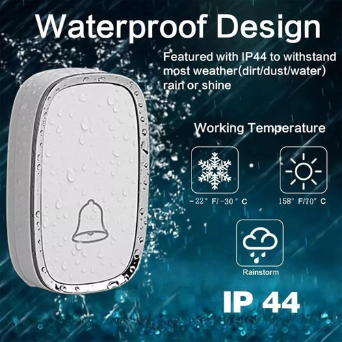 Timbre Inalámbrico Impermeable Con Luz Led 1 Transmiso 2 Rec