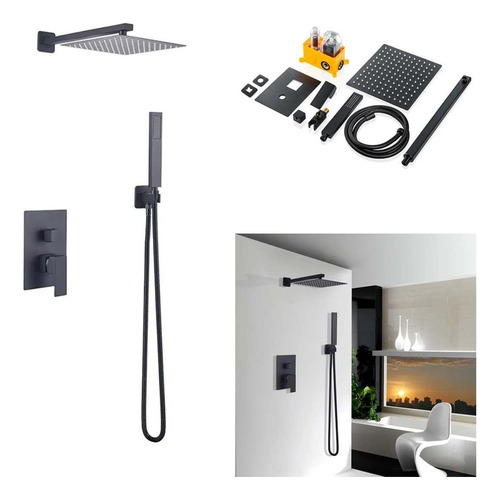 Imagen 3 de 4 de Set Grifería Monocomando Negro + Ducha 20x20 + Duchador