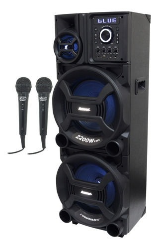 Caixa Som Amplificada Bluetooth 2200w Usb Led 2 Microfone