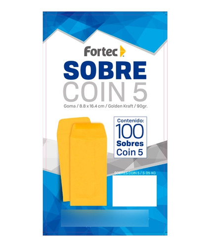 Sobre Coin 5 Fortec S-05-kg Engomado 8.8x16.4cm Con 100pzas