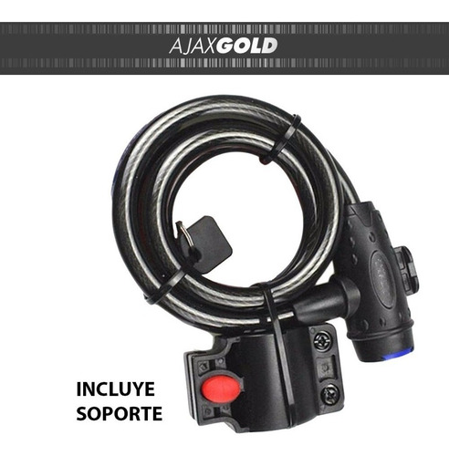 Imagen 3 de 5 de Candado Bici Linga Seguridad Moto Bicicleta Llave + Soporte