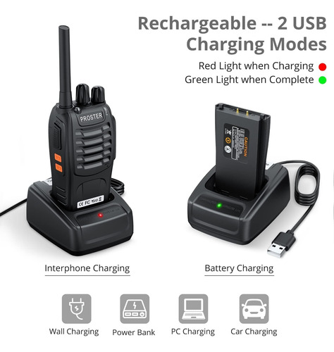 Proster Walkie Talkies Recargables 1 Par Radios Claro Bandas De Frecuencia