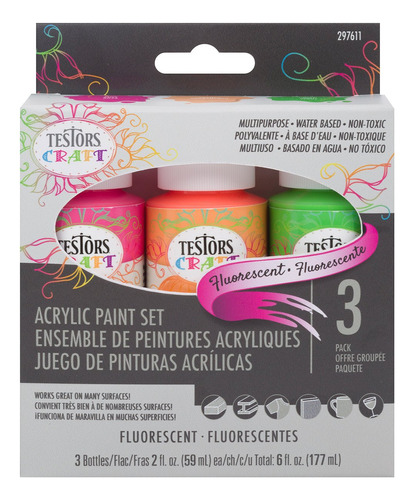 Testors Kit De Pintura Acrílica Artesanal, 0.5 Litros, Fluor