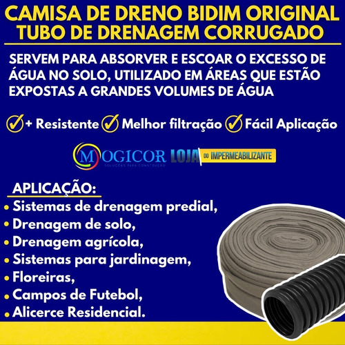 Imagem 6 de 7 de Kit Tubo Drenagem 25m 100mm 4'' + Camisa Geotextil Dreno