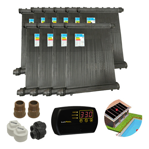 Kit Placa Aquecimento Solar Piscina 15000 Litros Com Central