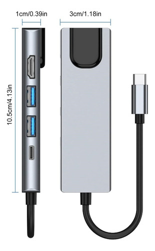 Hub 5 En 1 Usb C Usb 3 Hdmi 4k Pd Lan Rj45 Gigabit 1000mbps