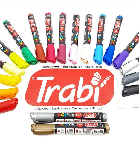 Imagen 3 de 3 de Pack Marcadores Trabi Punta Pincel X6 Colores