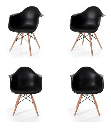 Imagen 1 de 4 de Paquete De 4 Sillas Eames Hood Con Brazos Moderna Retro