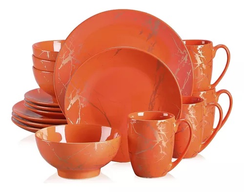 Vajilla de porcelana Kasablanka™ color naranja, 16 piezas