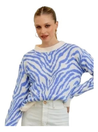 Sweater Nairobi - Tejido Lana Mohair -  Zebra Printed - Azul