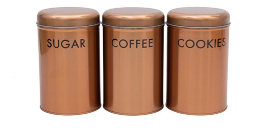 Kit 3 Latas Porta Mantimentos Café Açúcar Biscoito Cores Cor Rosé/ Cobre