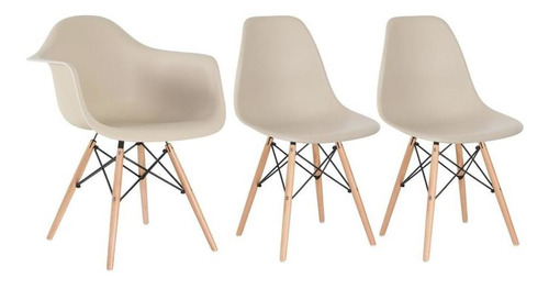 Kit Cadeiras Eames Eiffel Wood 1 Daw 2 Dsw Varias Cores  Cor Da Estrutura Da Cadeira Nude