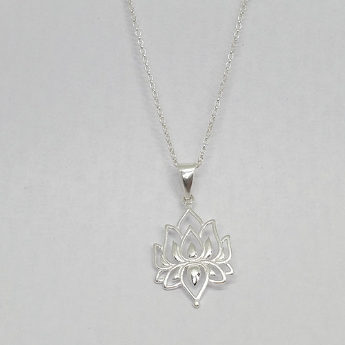 Imagen 2 de 5 de Cadena Plata Rolo X 45cm + Dije Plata Flor De Loto 19x25mm