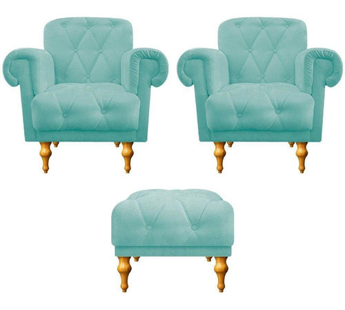 Kit 02 sillones y 1 puff Dani Suede Blue Tiffany Adj Decor Color Azul
