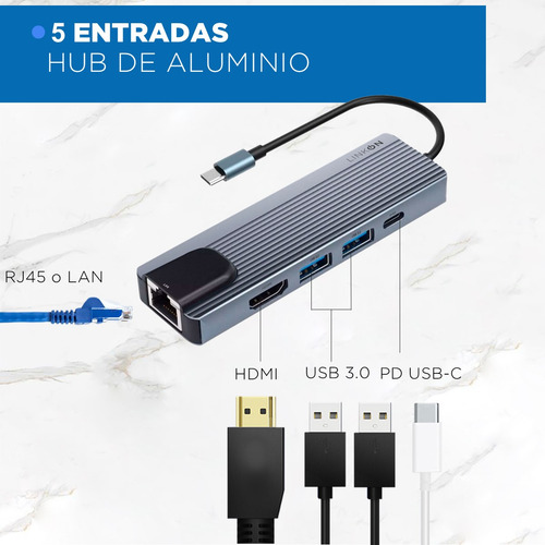 Hub Adaptador Usb Tipo C 5 En 1 Linkon Ethernet Rj45 Para Mac Macbook Windows 100mbps