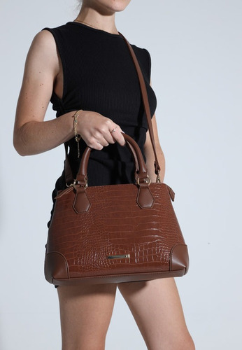 Imagem 2 de 6 de Bolsa Feminina Transversal Tote Média Croco Marrom -my Shoes