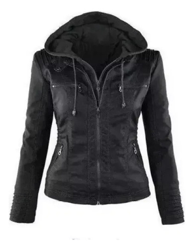 Chaqueta Casual De Cuero Liso De Manga Larga Para Mujer