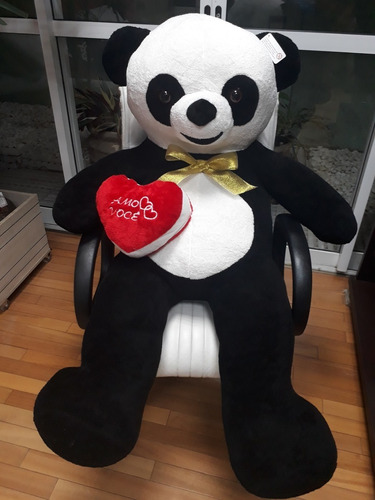 Urso Pai Panda Com Coração Romântico Pelúcia Gigante 120cm