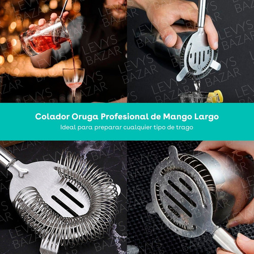 Imagen 3 de 9 de Colador Cocteleria Oruga Acero Inoxidable Barman Tragos