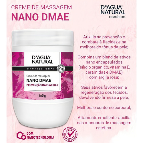 Creme De Massagem Nano Dmae 650g Dagua Natural Tipo De Embalagem Pote Fragrância Dmae