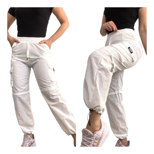 Pantalón Parachute Cargo Ajustable Tiro Alto Urbano