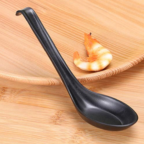 6 Colher Japonesa Melamina Preto Gourmet Oriental Sopas