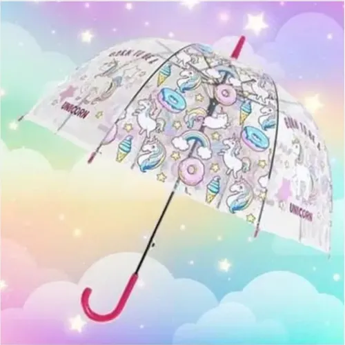 Guarda-chuva infantil, guarda-chuva arqueado automático transparente com  bolha de cúpula com lindo desenho de nuvem de arco-íris, guarda-chuva  infantil transparente de desenho animado