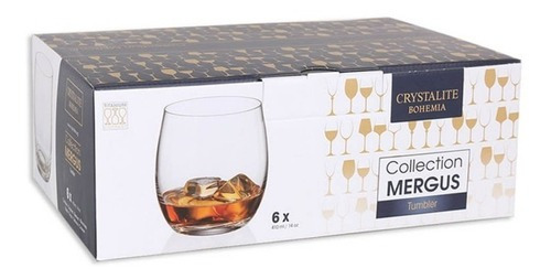 Jogo 6 Copos cristal Bohemia Crystalite Mergus Glass 410mL Uísque Whisky Água Vinho Suco
