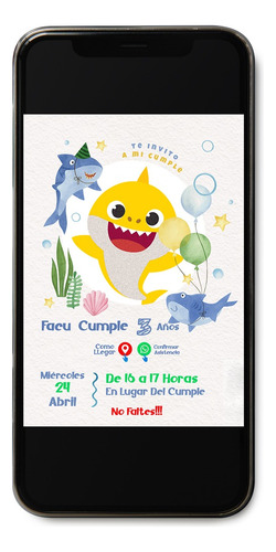 Invitación Interactiva Baby Shark Tiburón Bebé  