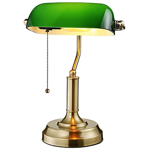 Lámpara De Escritorio De Vidrio Verde Base De Latón