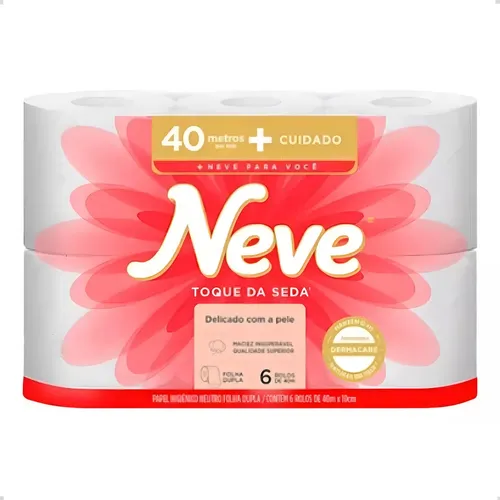 Papel Higiênico Neve Folha Dupla 40m Pacote C/ 6 Rolos