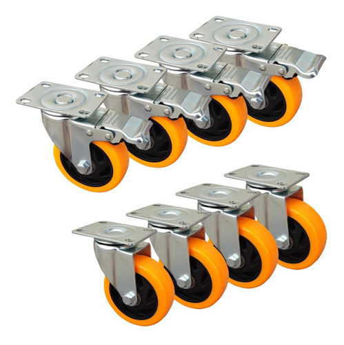 Imagen 1 de 10 de Kit 8 Ruedas Giratorias Pvc 100x32 Mm 4 C Freno Acero Mueble