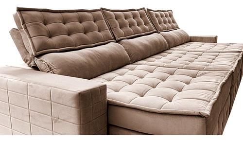 Sofá Retrátil 4,15m Cama Inbox Big Puffer. Com Softgel d40 Cor Castor