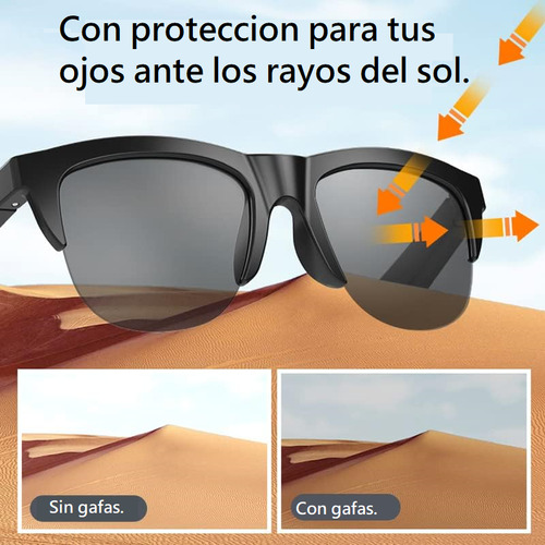 Gafas Inteligentes Smartglasses Lentes Audífono Inalámbrico Independiente 2 Horas De Música 2 Horas De Llamada Asistente Voz Bluetooth Dual Unisex Deportivo