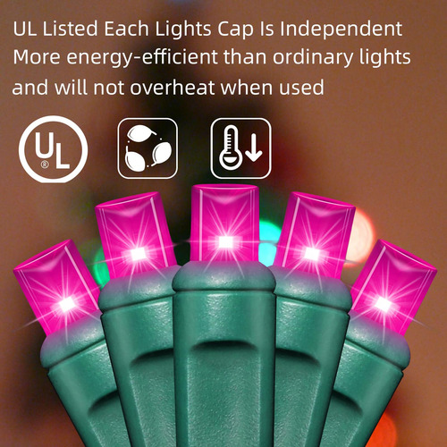 50 Luces De Cadena Led Navidad Cable Verde Color Rosa