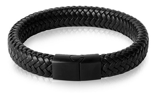 Brazalete Pulsera Manilla Hombre Cuero Trenzado Negro 5