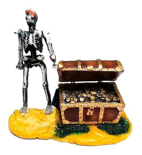 Adornos Para Acuarios - Esqueleto Con Cofre  Echo En Resina