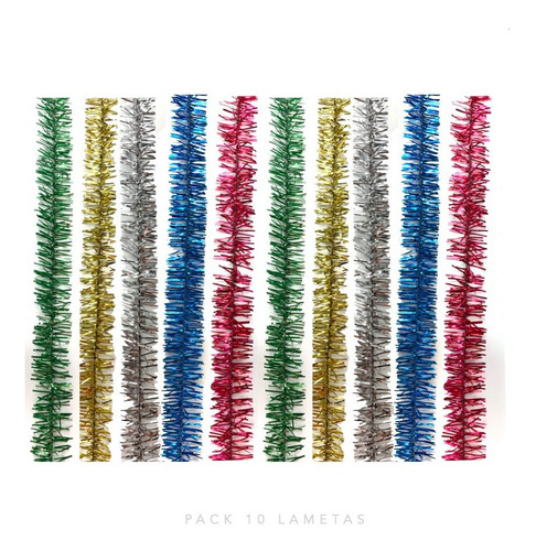 Imagen 2 de 10 de Lameta Colores 3cm Pack X 10 - Boa Guirnalda Deco Navidad