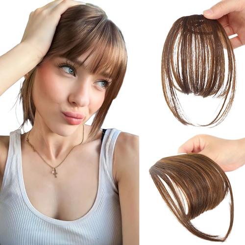 Flequillo Postizo Pelo Sintetico Natural Opaco Sutil Comodo Castaño Caramelo