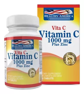 Vitamin C 1000 Mg Vitamina C + Zinc Healthy America 100 Capsulas Natural Acido Ascorbido