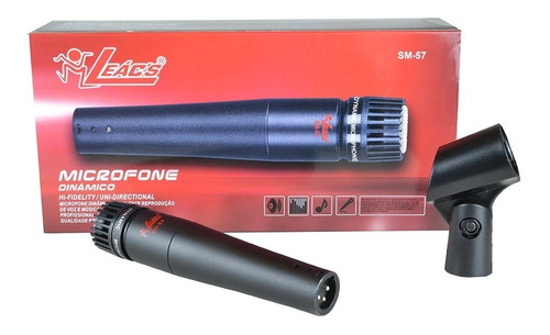 Microfone Leacs Sm 57 Com Cabo 3 Metros E Cachimbo