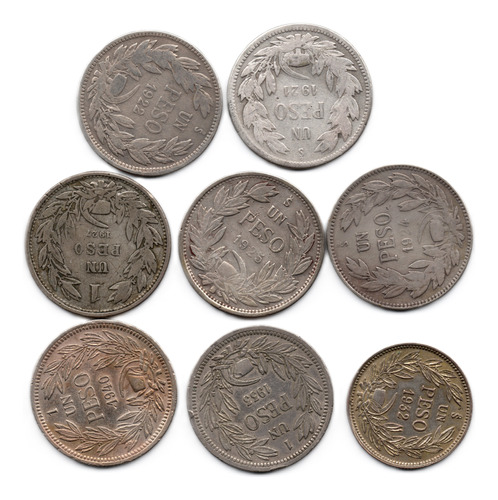 Set  8 Monedas Chilenas Añ 1921-22-24-25-27-32-33-40