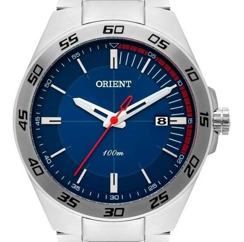 Relógio Orient Masculino Prata Fundo Azul Mbss1299 D1sx