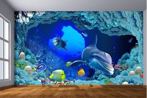 Adesivos De Parede Oceano Mar Golfinhos Peixes 3d M² Fm80