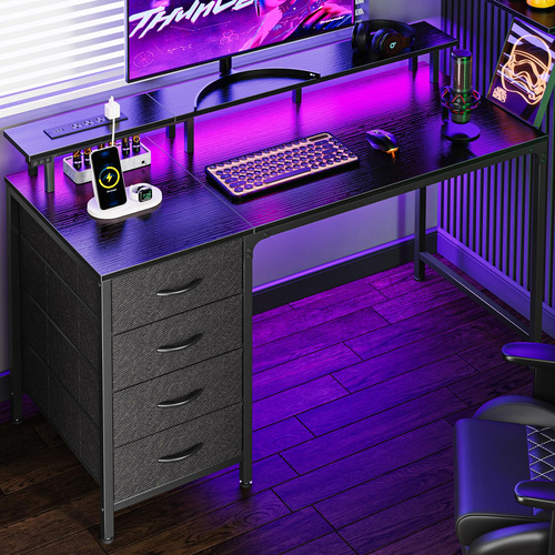 Escritorio Para Computadora 120 Cm Con Luces Led Y 4 Cajones