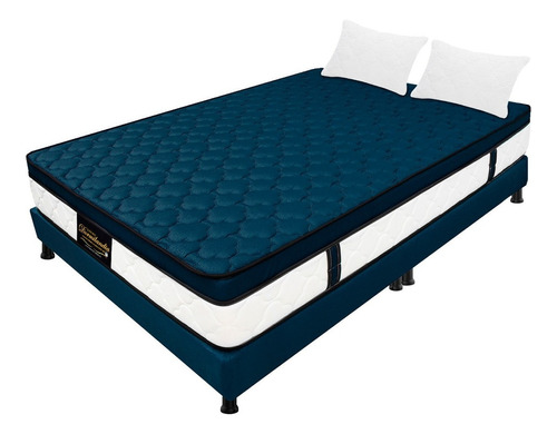 Combo Versalles Queen Colchon+base Cama+almohadas Color Azul