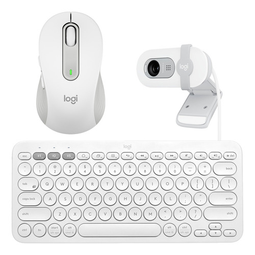 Combo Logitech Teclado K380, Mouse M650, Webcam Brio 100, Wh Mouse Blanco Teclado Blanco