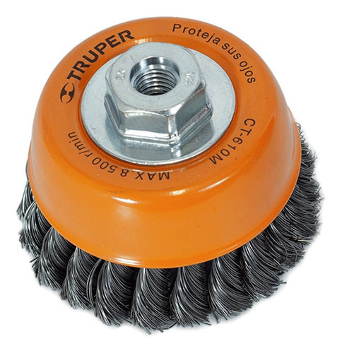 Carda Copa Trenzado Fino 4'' X 14 Mm Truper 14185 Color Naranja