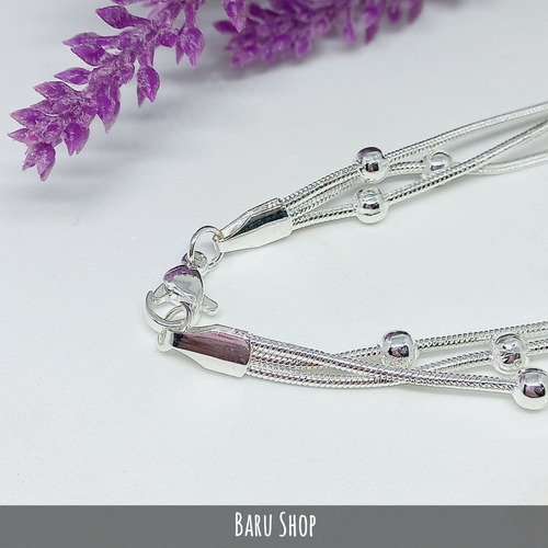 Imagen 5 de 7 de Pulsera Triple Con Bolitas Acero Blanco